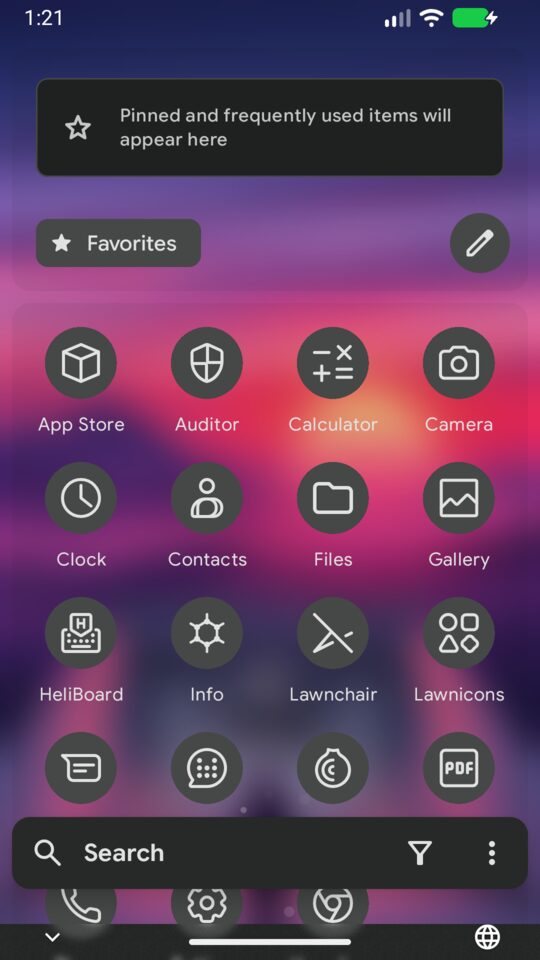 The Anon zone's app drawer