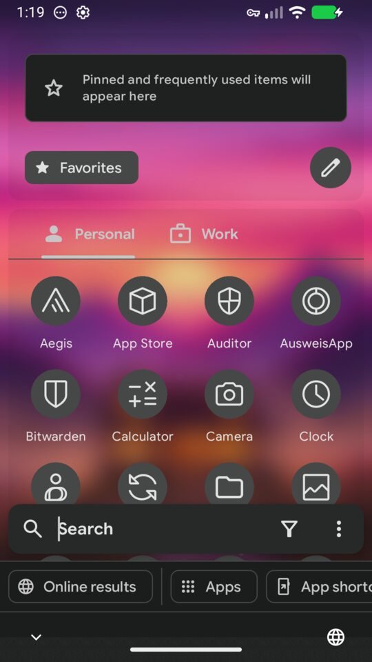 The Home zone's app drawer